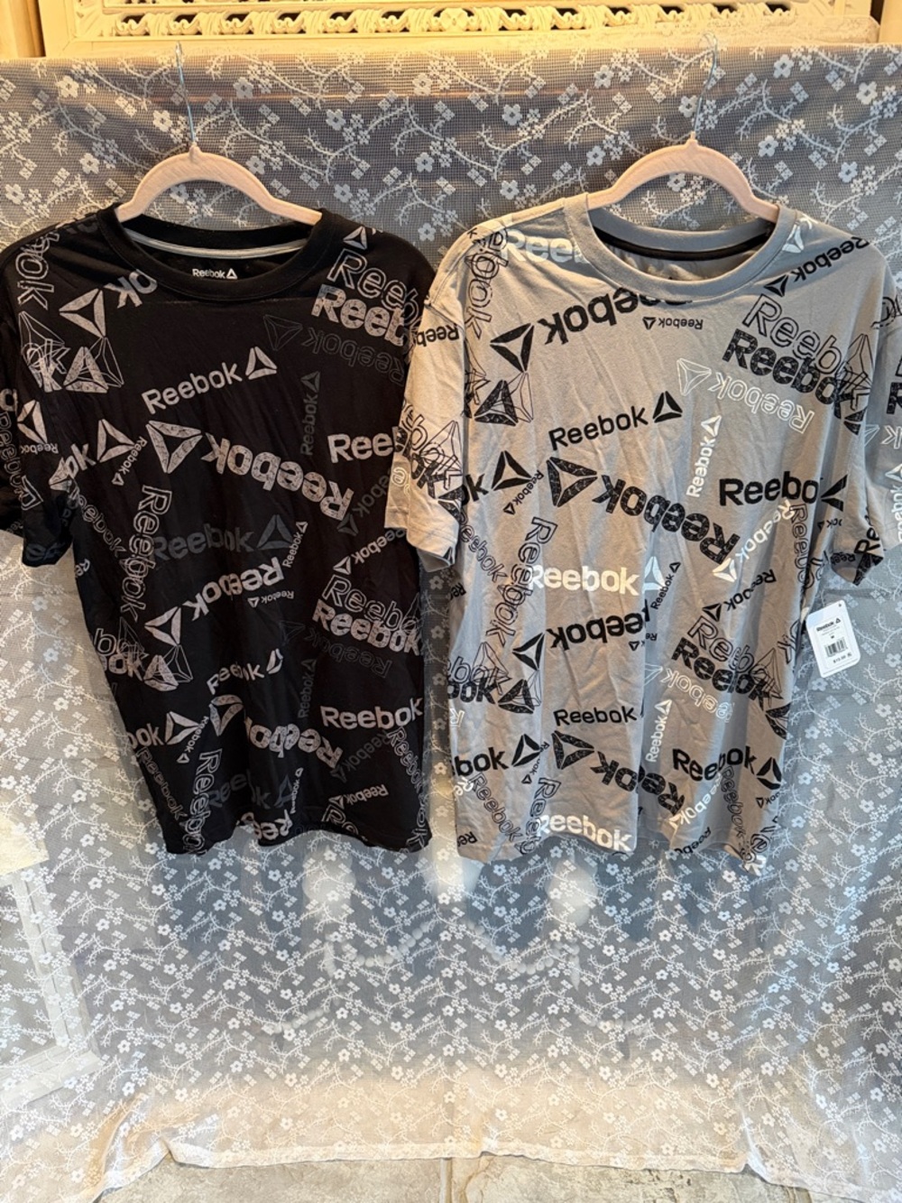 Reebok Allover Logo Tees - Black & Gray